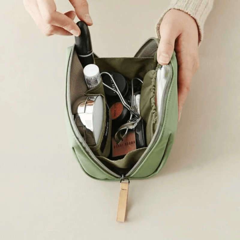 CosmoZip - Bolsa cosmética de cor sólida com zíper duplo