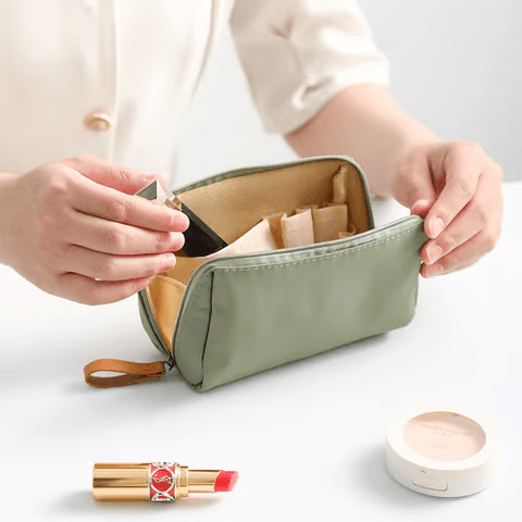 CosmoZip - Bolsa cosmética de cor sólida com zíper duplo