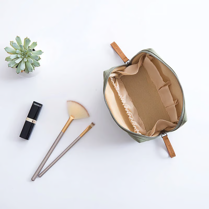 CosmoZip - Bolsa cosmética de cor sólida com zíper duplo