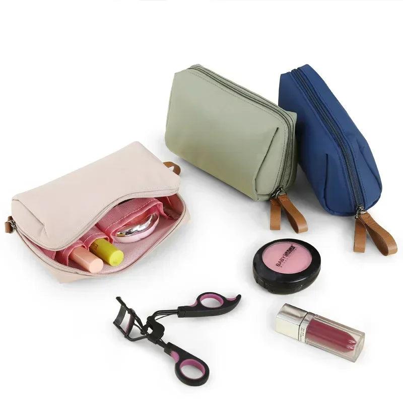 CosmoZip - Bolsa cosmética de cor sólida com zíper duplo
